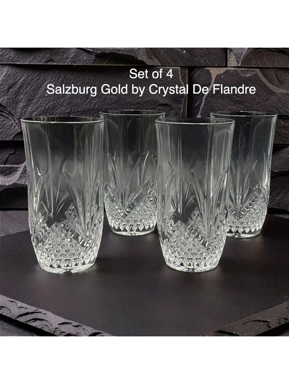 Set of 4 Cristal de Flandre Salzburg Gold Highball Glasses ~ 6